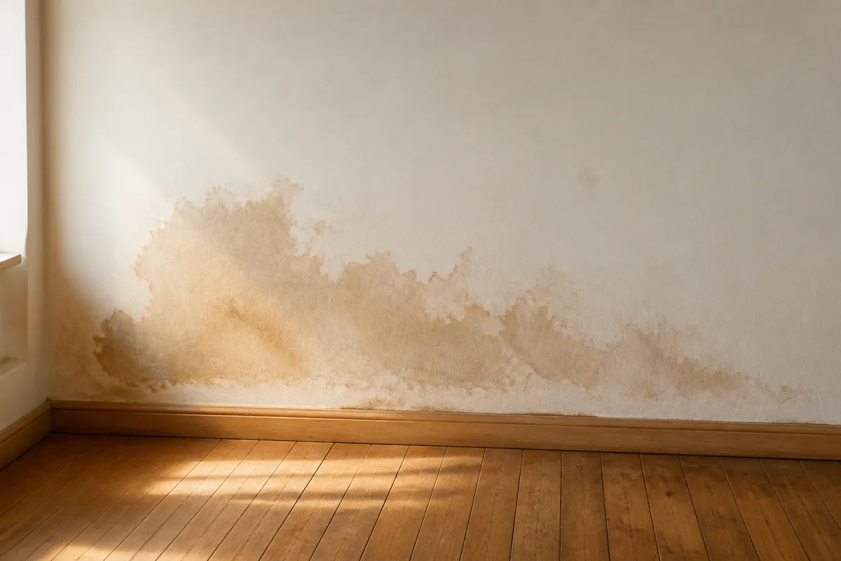 Auréole d&rsquo;humidité sur un mur peint après un dégât des eaux